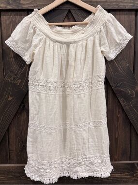 American eagle Boho Off-Shoulder White Crochet Trim Dress